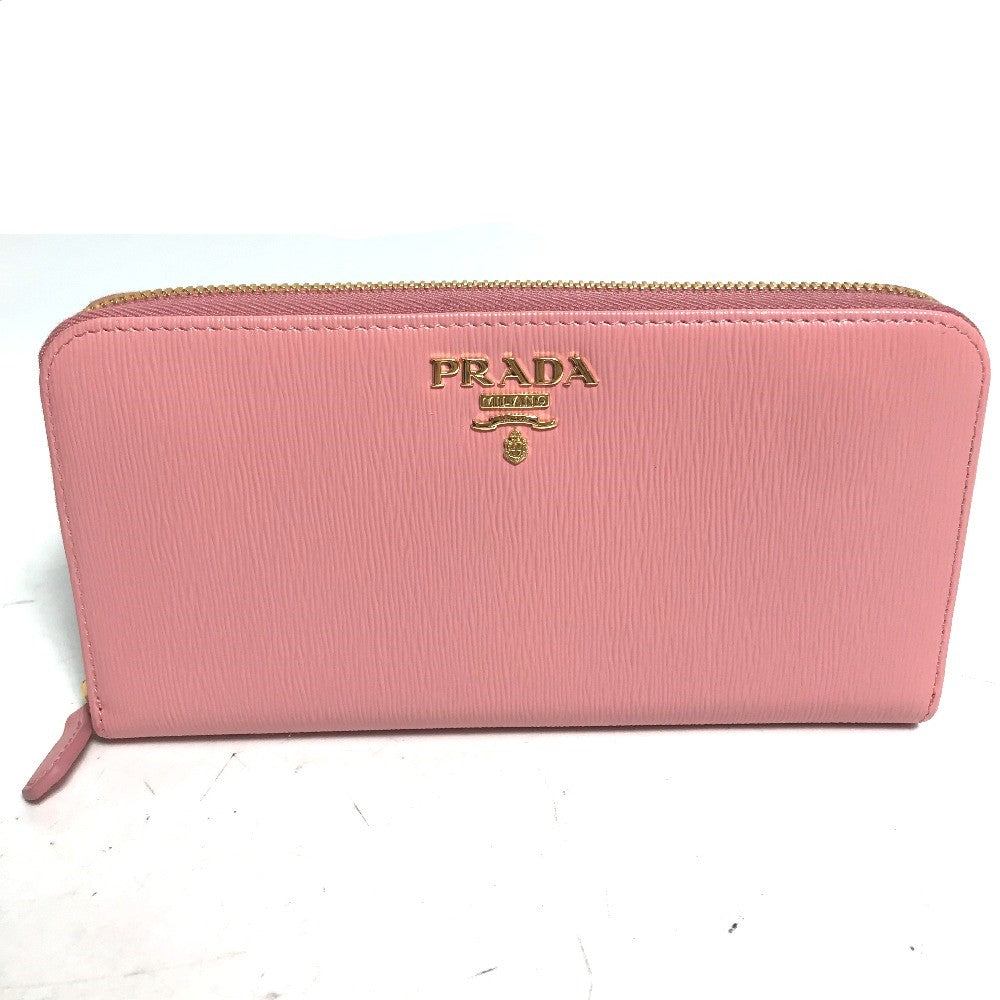 PRADA Long Wallet Purse leather pink logo Long wallet Women Used Authentic