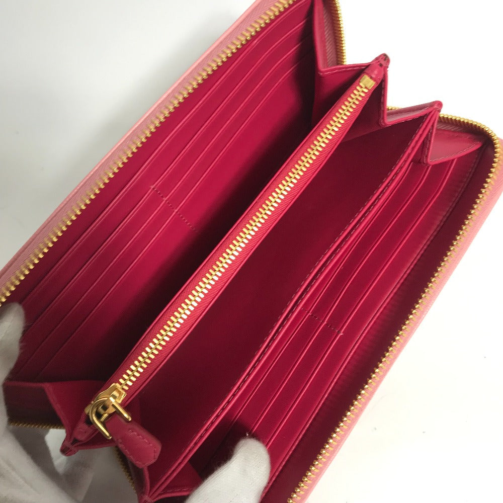 PRADA Long Wallet Purse leather pink logo Long wallet Women Used Authentic