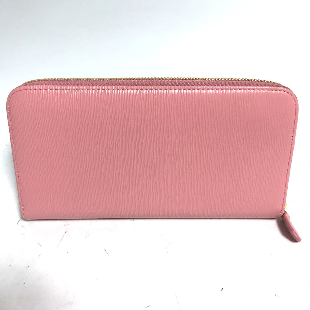 PRADA Long Wallet Purse leather pink logo Long wallet Women Used Authentic
