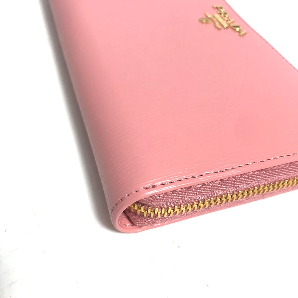PRADA Long Wallet Purse leather pink logo Long wallet Women Used Authentic
