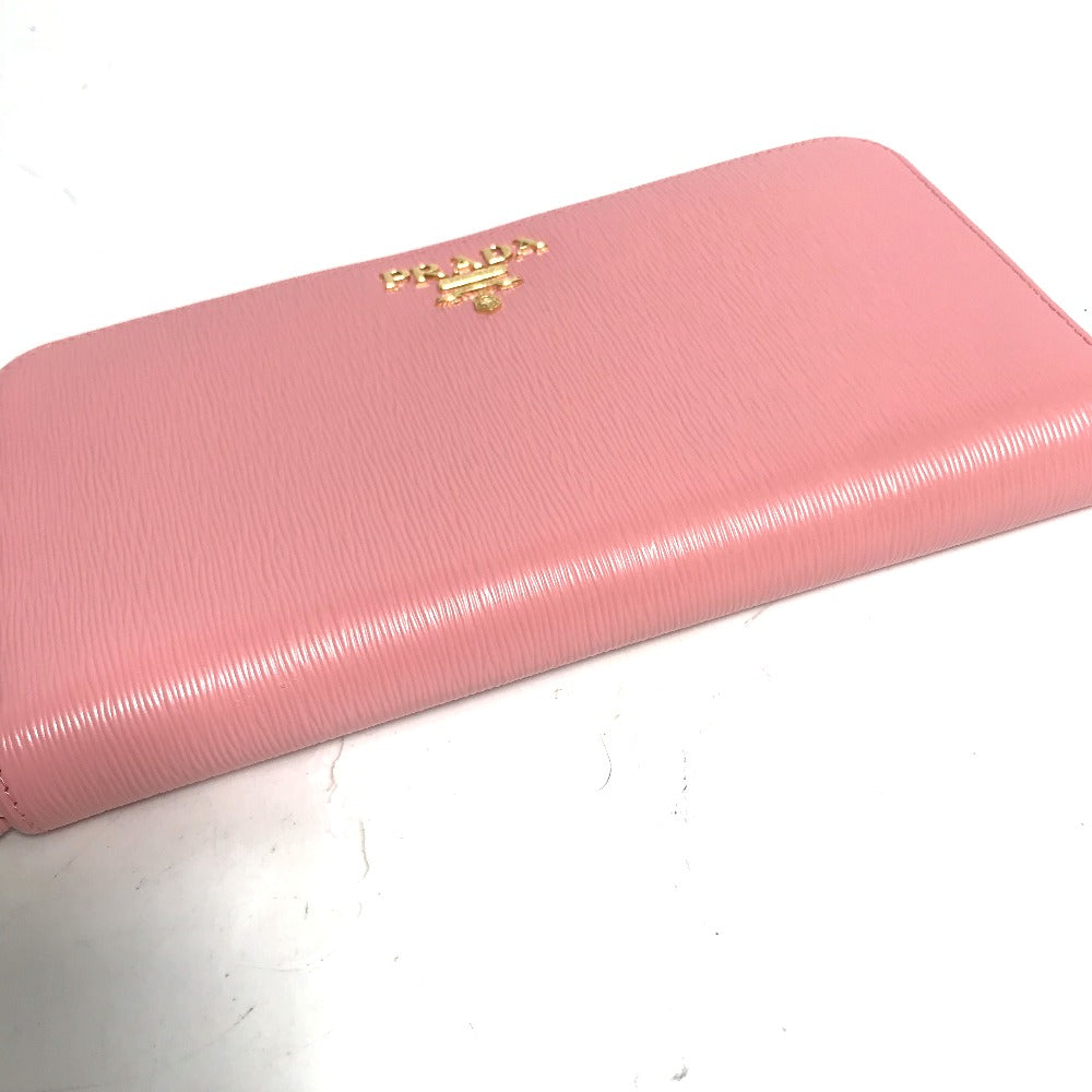 PRADA Long Wallet Purse leather pink logo Long wallet Women Used Authentic