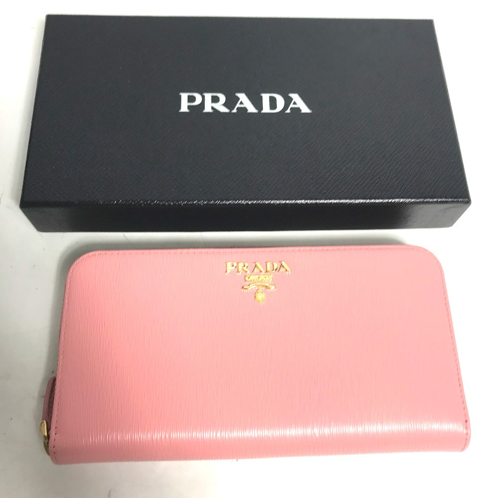 PRADA Long Wallet Purse leather pink logo Long wallet Women Used Authentic