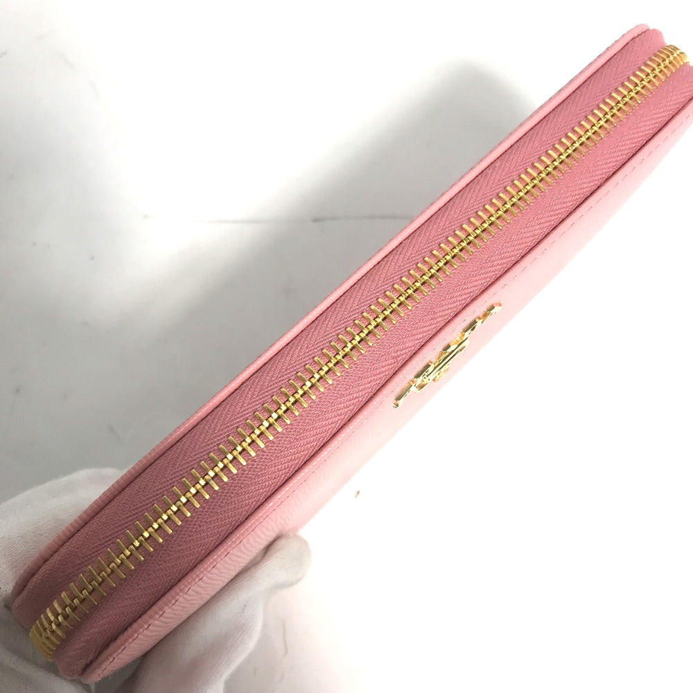 PRADA Long Wallet Purse leather pink logo Long wallet Women Used Authentic