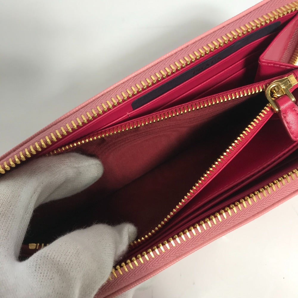 PRADA Long Wallet Purse leather pink logo Long wallet Women Used Authentic