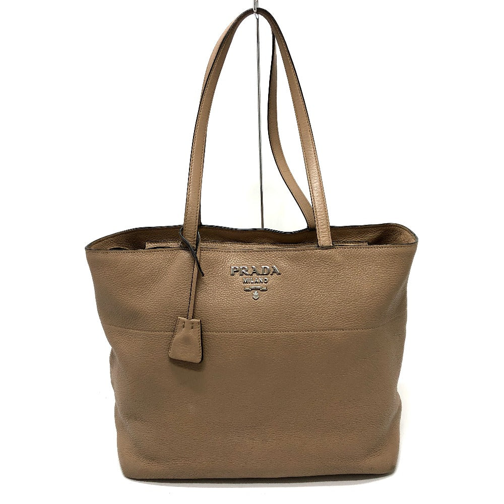 Prada Beige Leather Logo Tote Bag – Authentic